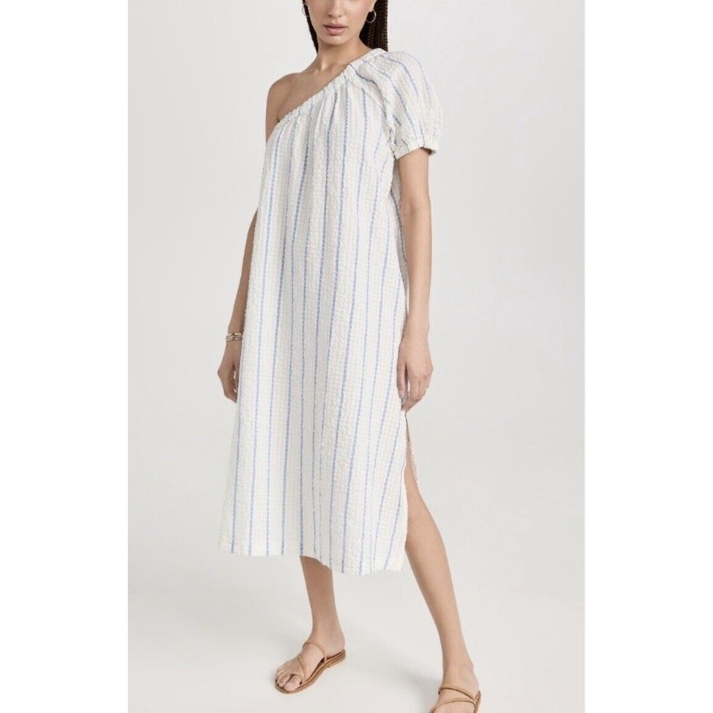 NWT Madewell Womens One Shoulder Midi Dress‎ XXS Seersucker Stripe Swim Cover Up